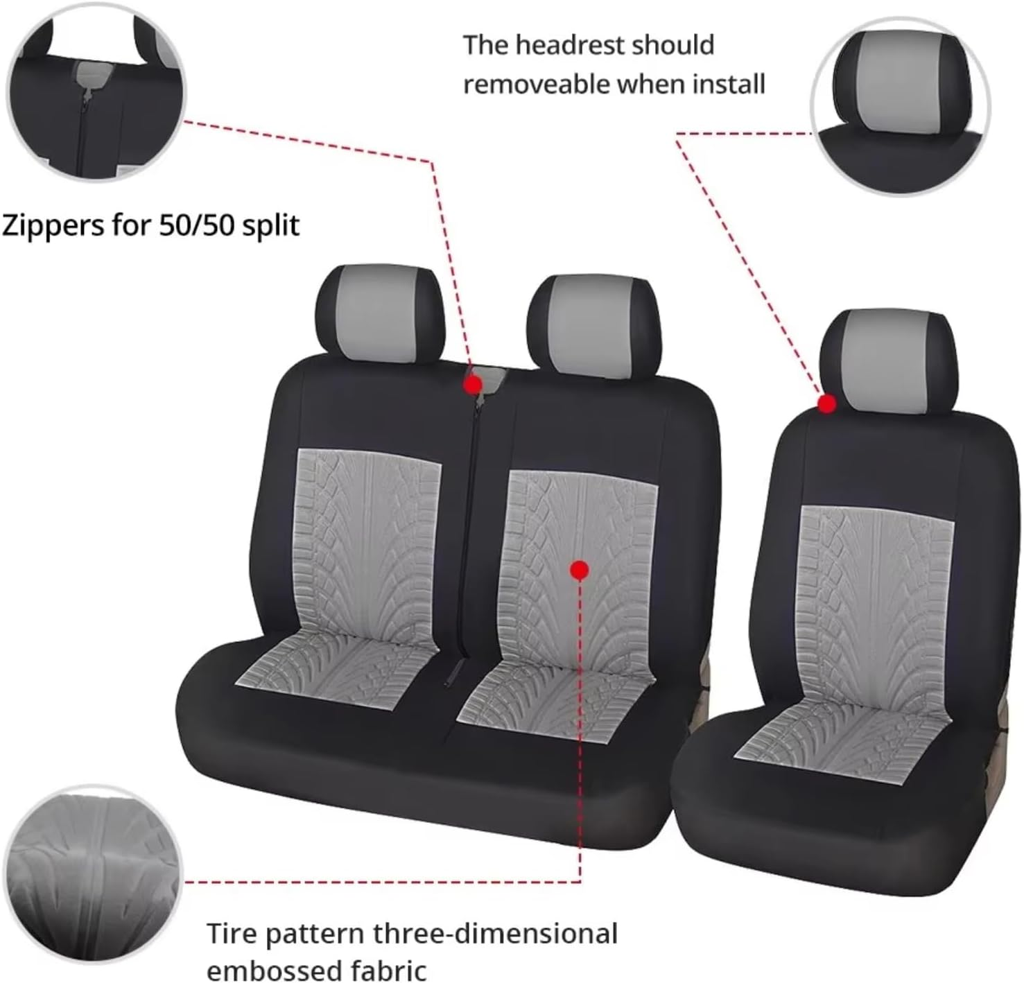 Vehicle Seat Cover Universal for VW LT T4 T5 Car Seat Covers for Transporter/Van Universal Leather,Truck Interior Accessories(Black Polyestor) - Blue Polyestor image number 7