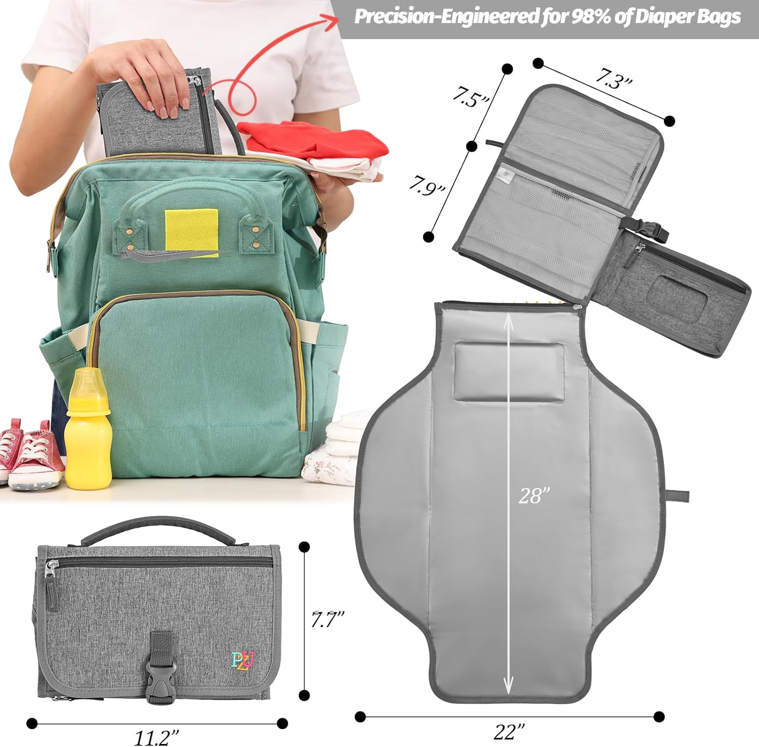 Portable Diaper Changing Pad - Changing Pad Portable with Wipes Pocket, Waterproof Diaper Changing Mat, Portable Changing Pad for Baby, Newborn Gift（Grey） image number 1