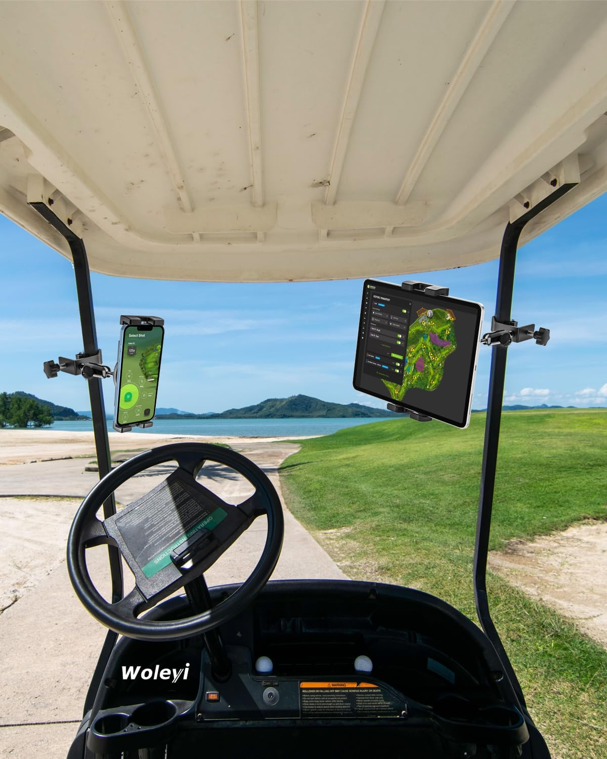 Woleyi Golf Cart Tablet Holder Mount, 360&deg; Adjustable, Metal Wider Clamp Arm for Zgo/Club Car/Yamaha/Other Golf Carts, Compatible with Ipad Pro 12.9/Air/Mini, Iphone, Galaxy Tabs/Z Fold, 4-13" Devices image number 4