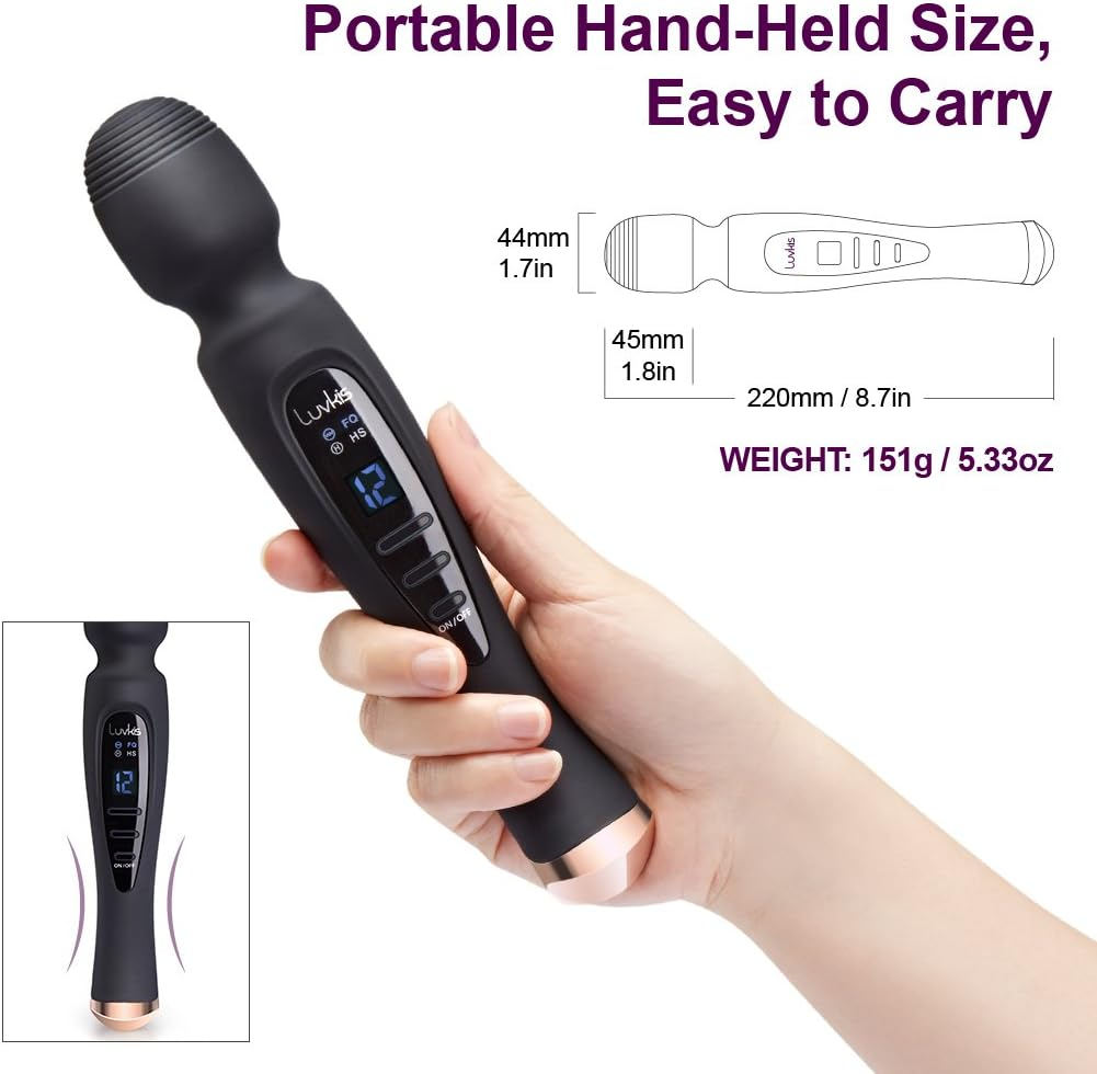 Cordless Wand Massager with 12 Speed Vibration Modes, USB Magnetic Charger, Whisper Quiet, Waterproof, Handheld, Cordless for Neck Shoulder Back Body Massage, Sports Recovery & Muscle Aches - Black image number 2