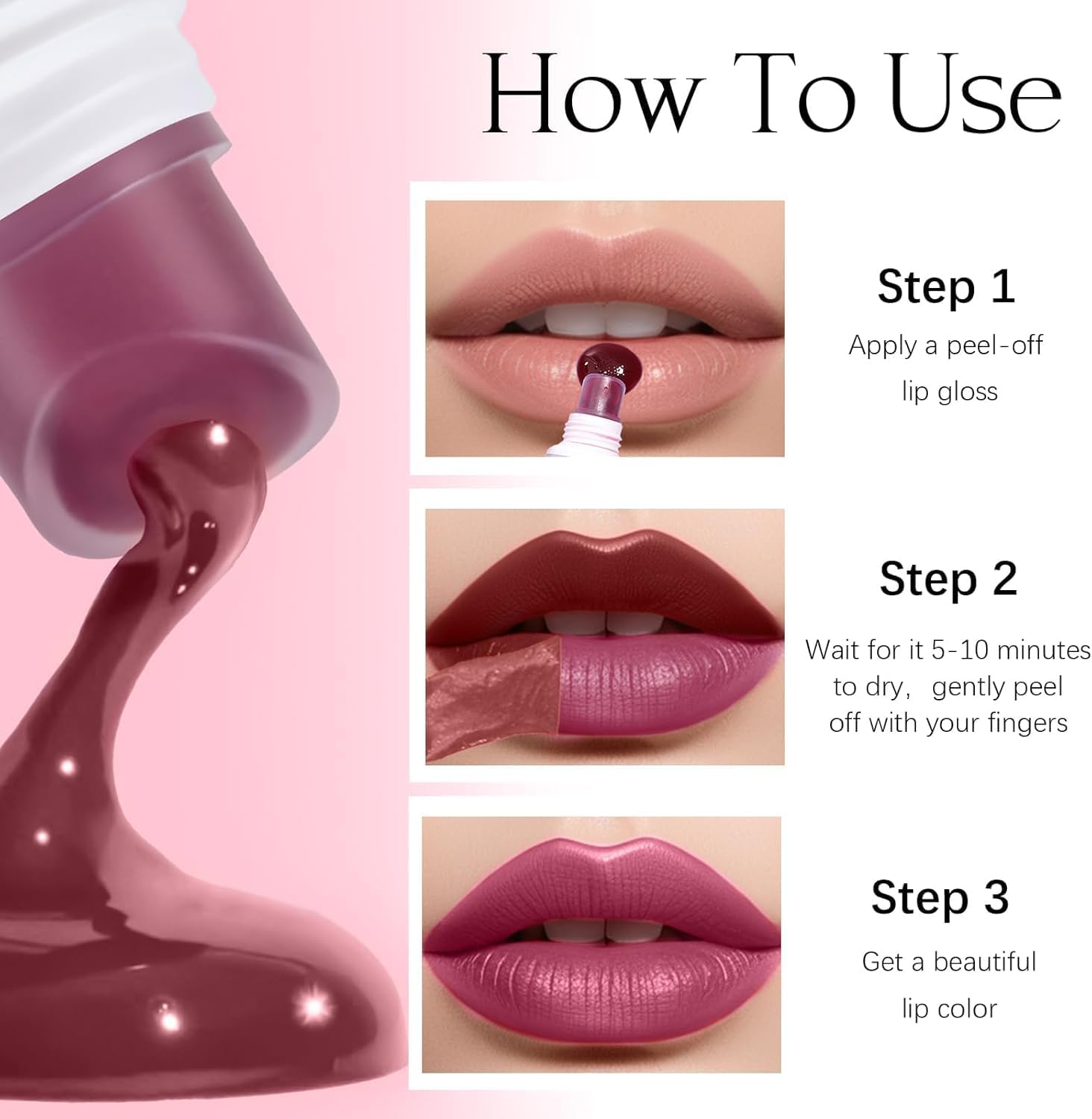 DAGEDA 2 Colors Peel off Lip Stain, Matte Finish Tattoo Lip Gloss, Lip Stain Peel Off, Lip Tint Transfer Proof and Waterproof Tattoo Magic Color Lip Liner, Non Stick Color Peel off Lip Mask(02+03) image number 2