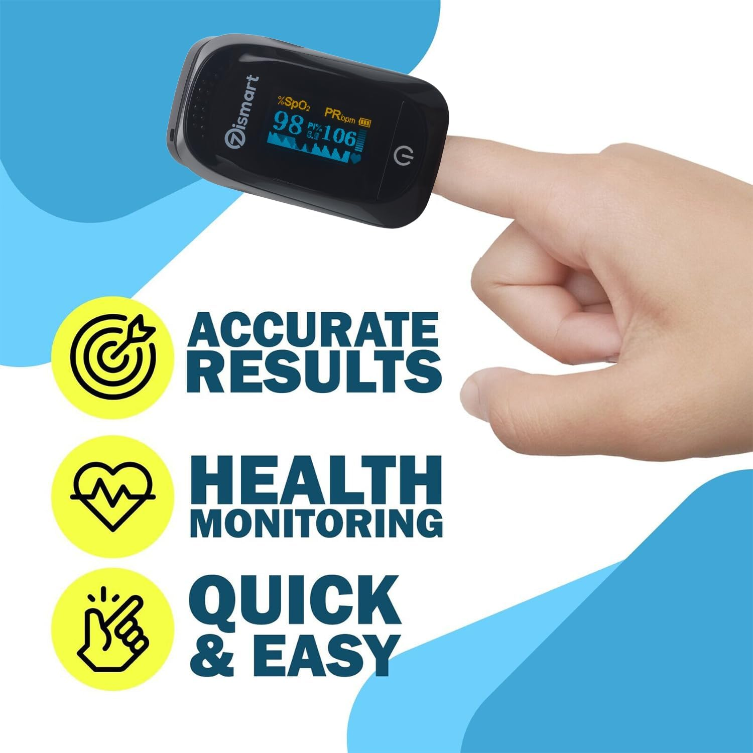 Fingertip Pulse Oximeter, Heart Pulse Rate, Spo2 Device Blood Oxygen Saturation Monitor for Medical or Home Use, Upgraded, Portable, Light Weight, OLED Display, Lanyard and Batteries, TGA, ARTG ID: 413949 Ozismart image number 3