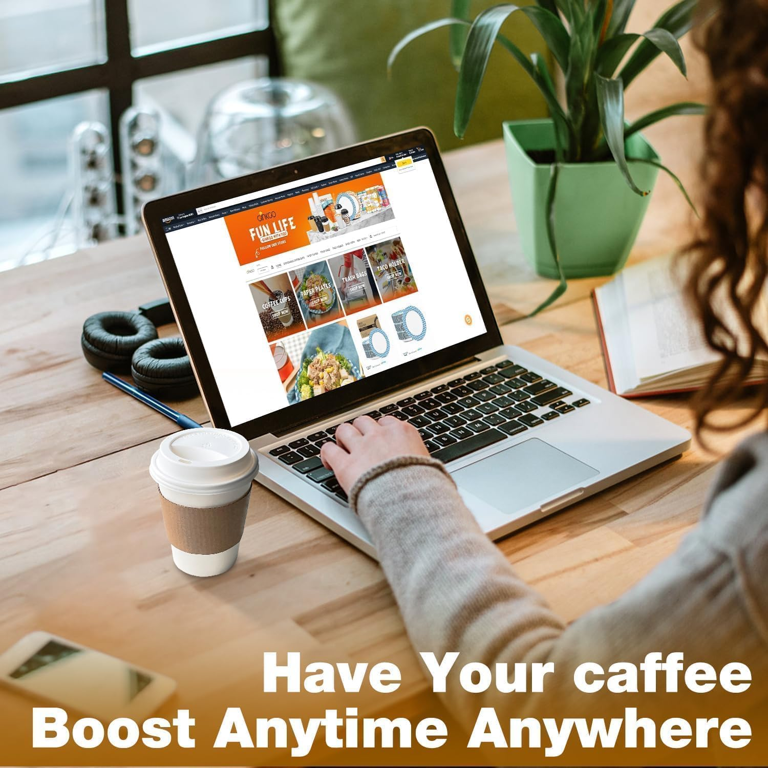 50 Pack 12 Oz Disposable Coffee Cups with Lids and Sleeves Leak-Proof White Paper Cups, Insulated to Go Hot Beverage Cups, White