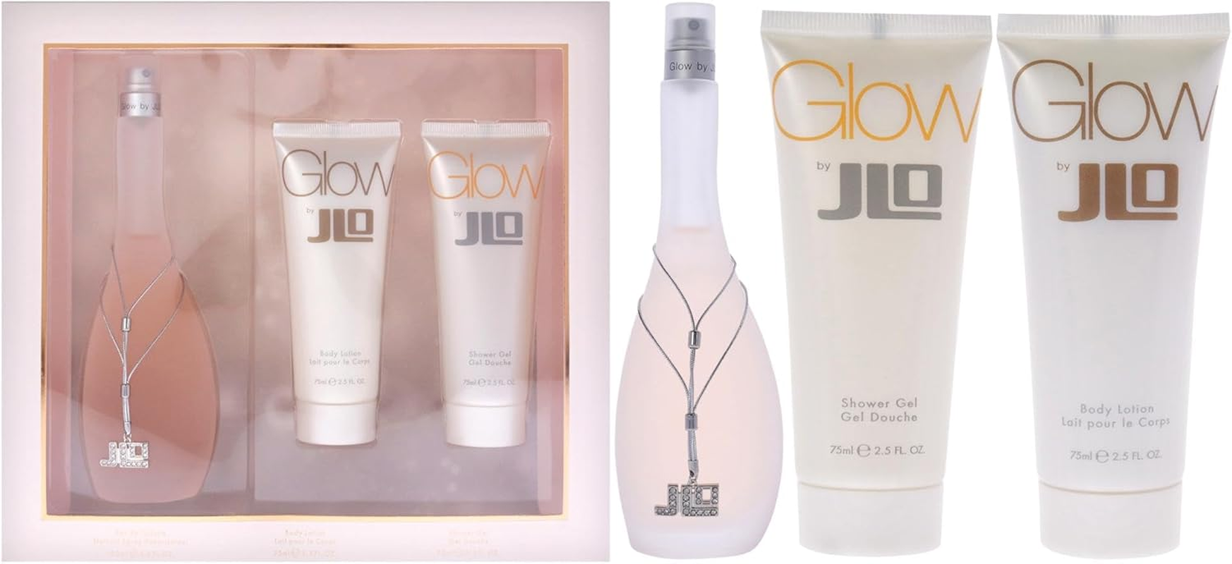 Jennifer Lopez Glow 3 Pc. Gift Set for Women B/L 2.5 Oz. + Bath & S/G 2.5 Oz. + EDT 3.4 Oz., 101 Ml