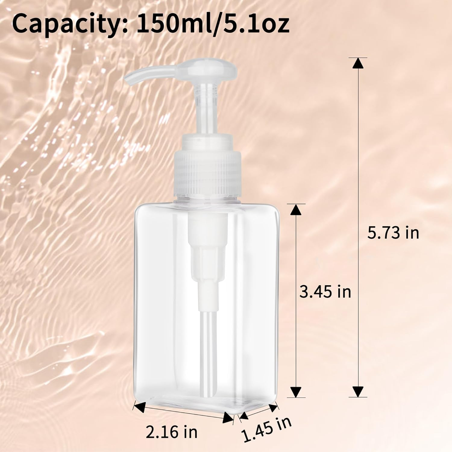150Ml (5.1Oz) Pump Bottle Dispenser Jansburg 2 Pack Refillable Flat Square Plastic Lotion Dispenser Leakproof Empty Lotion Pump Bottle for Essential Oil Soap Lotion Shampoo Clear - Clear image number 3
