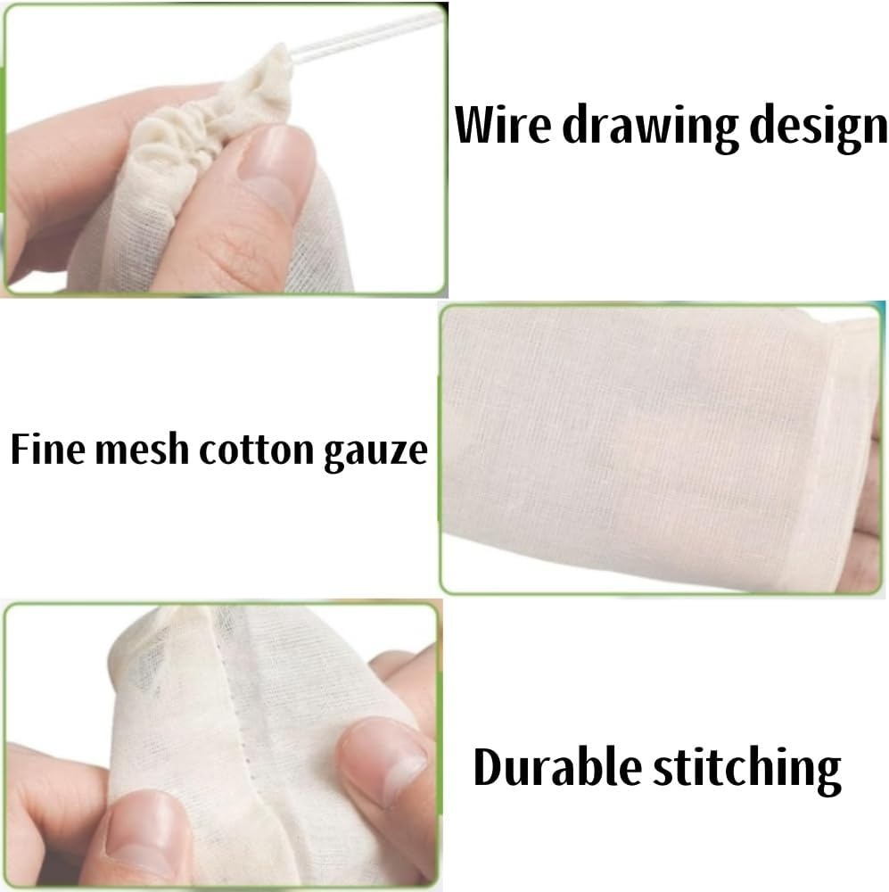 60 Pieces Spice Bags for Cooking Cheesecloth Bags for Straining Reusable Empty Tea Bags Drawstring Soup Bags Muslin Bags (8 X 10 CM) image number 2