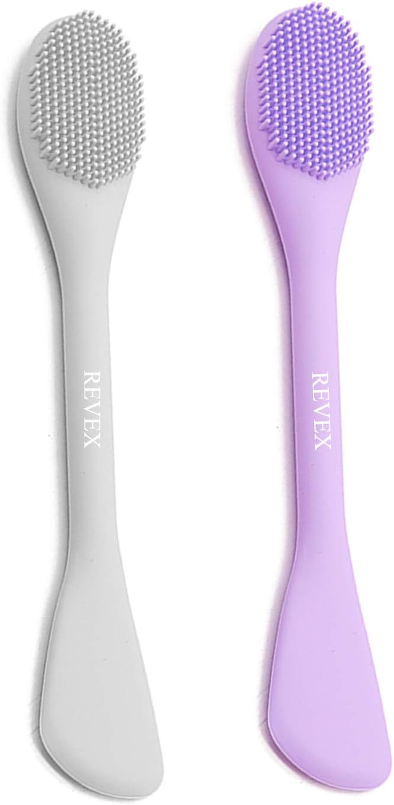 REVEX Silicone Face Mask Applicator,2 Packs Facial Mask Brushes for Mud,Clay,Charcoal Mixed Mask,Soft Makeup Beauty Brush Tools for Apply Cream,Lotion (Purple+Gray)