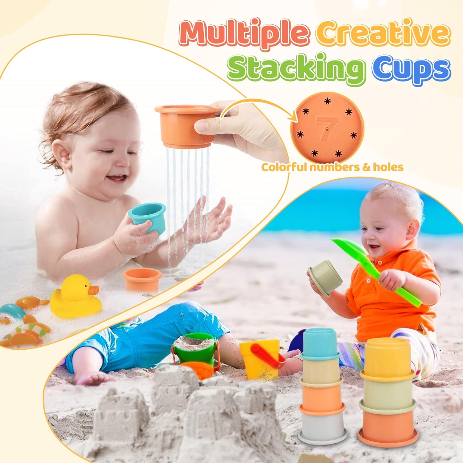 Oundarm 5 in 1 Montessori Sensory Toys for Baby Toddlers Pull String Activity Toy Stacking Cups Shape Sorter Cube Animals Tissue Box Wooden Geometric Shape Puzzles Educational Toys for 1 2 3 Years Old image number 5