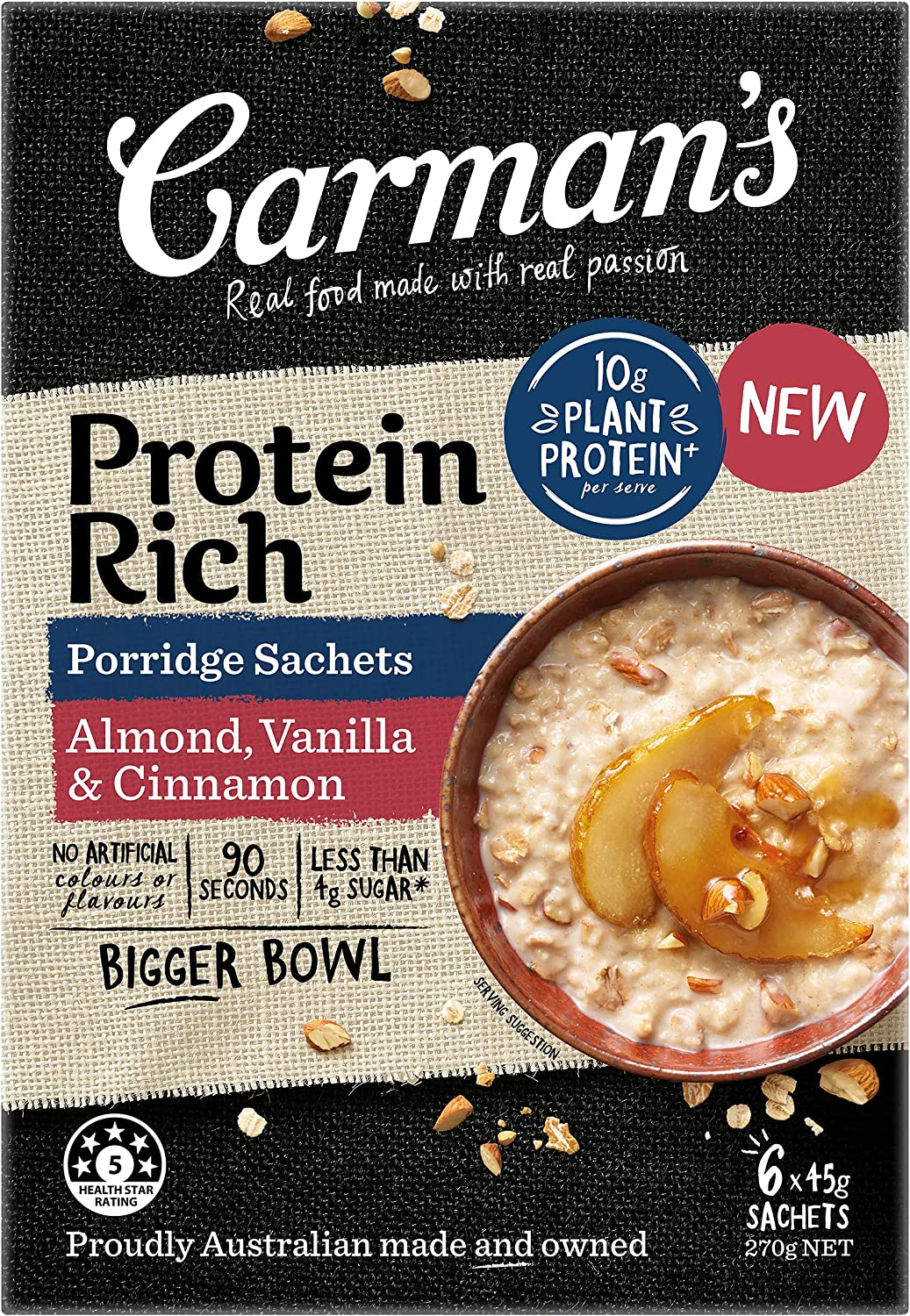 Carman'S Protein Rich Almond, Vanilla and Cinnamon Porridge Sachets 270 G image number 1