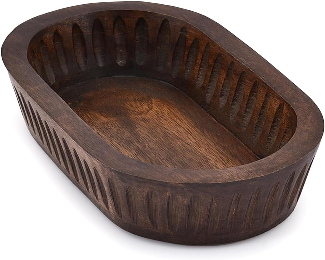 Samhita Mango Wood Decorative Bowls for Home D&eacute;cor, Decorative Long Wooden Bowl for Table Centrepiece (25.4 Cm X 15.24 Cm X 5.08 Cm)