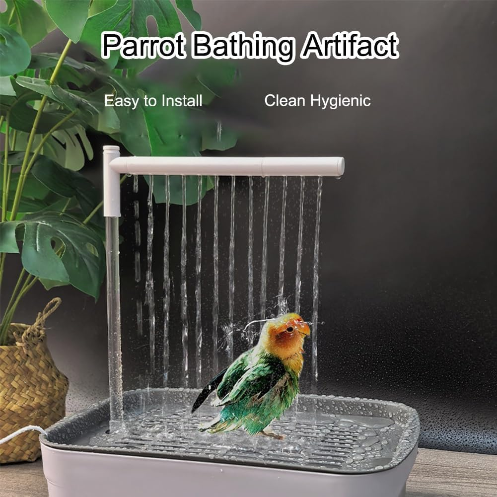 Bird Shower Bath, Automatic Water Cycle Bathtub with Multiple Faucets, the Electric State Meth-Ods Shower Spray Daily, USB Electric Pet Bird Baths for Small Medium Birds (White) - White image number 5