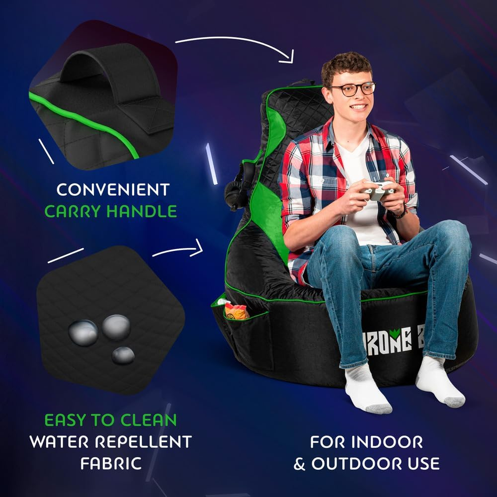 Gaming Bean Bag Chair for Adults & Kids [No Filling], Teens, Dorm Chair, Video Game Chairs, Beanbag Gaming Chair (Green, Adult) image number 4