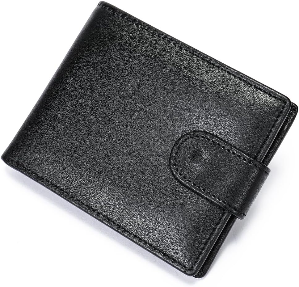 Men'S Genuine Leather Bifold Wallet - Vintage Zipper ID Window Design | 6 Card Slots + 4 Cash Pockets + 2 Photo Holders | RFID Protection & Zippered Coin Compartment (Black)