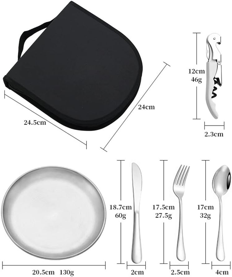 Issdem Metal Camping Utensil Set, Camping Silverware Set for 2, Reusable Travel Cutlery with Case Include Knife Fork Spoon Dish and Beer Cap Opener image number 1