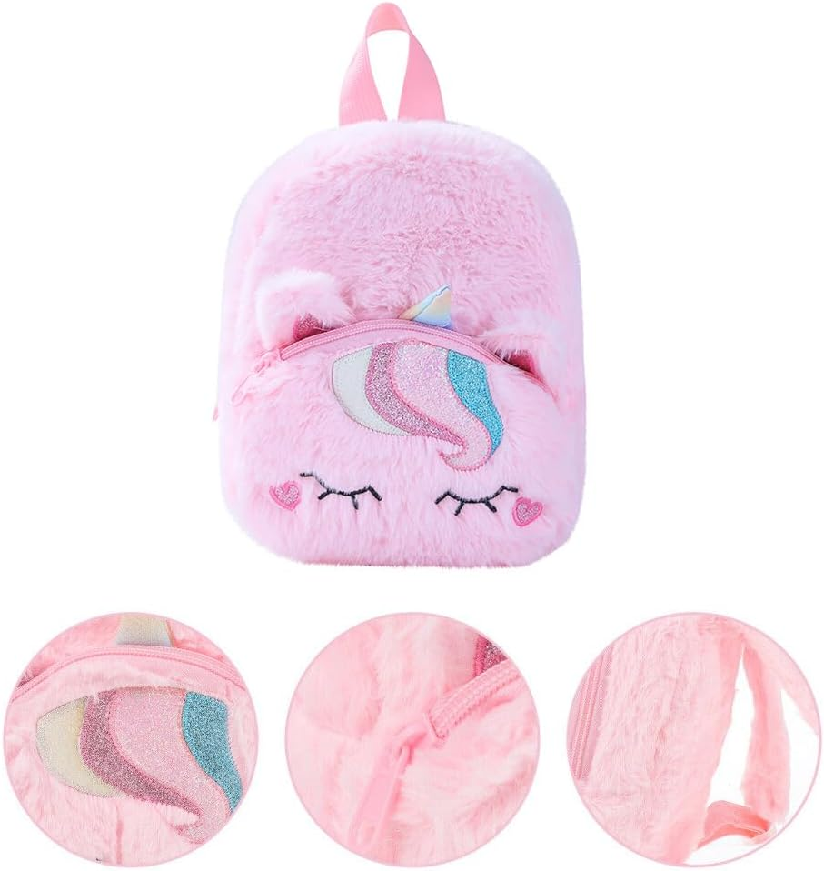 TOMVAES Unicorn Backpack for Kids,With Unicorn Pendant,Plush Unicorn Backpack,Fluffy Mini Unicorn Backpack Bags for Girls Kids Travel Plush Rainbow Schoolbag - Colorful Unicorn A+Pendant image number 2