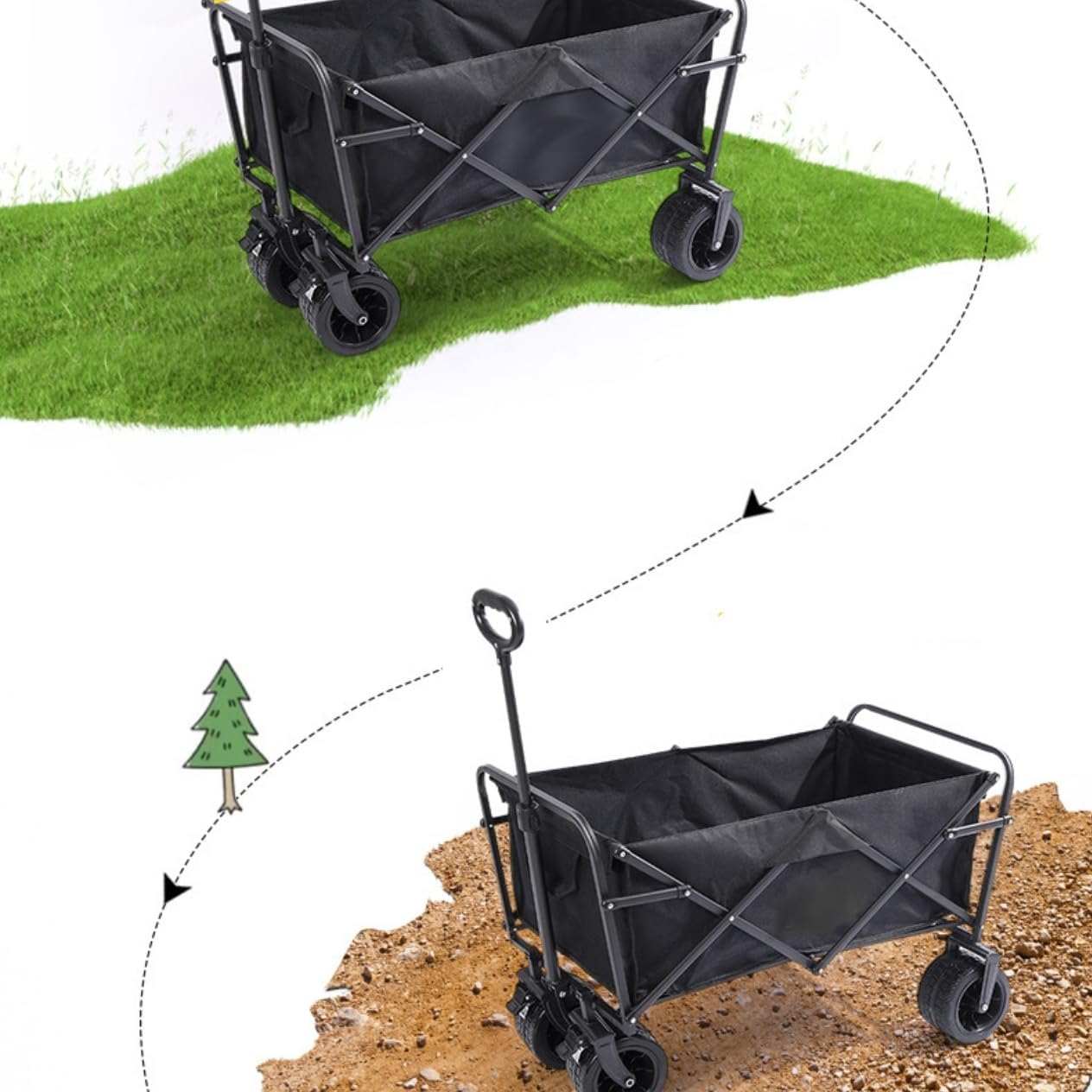 Collapsible Wagons Carts Foldable, Wagon Cart with Wheels, Heavy Duty Wagon 120L, 150Kg Beach Cart, 5CM Wide Big Wheels & Adjustable Utility Wagon, Garden Cart, Yard Cart, Wheelbarrow, Small Wagon image number 3