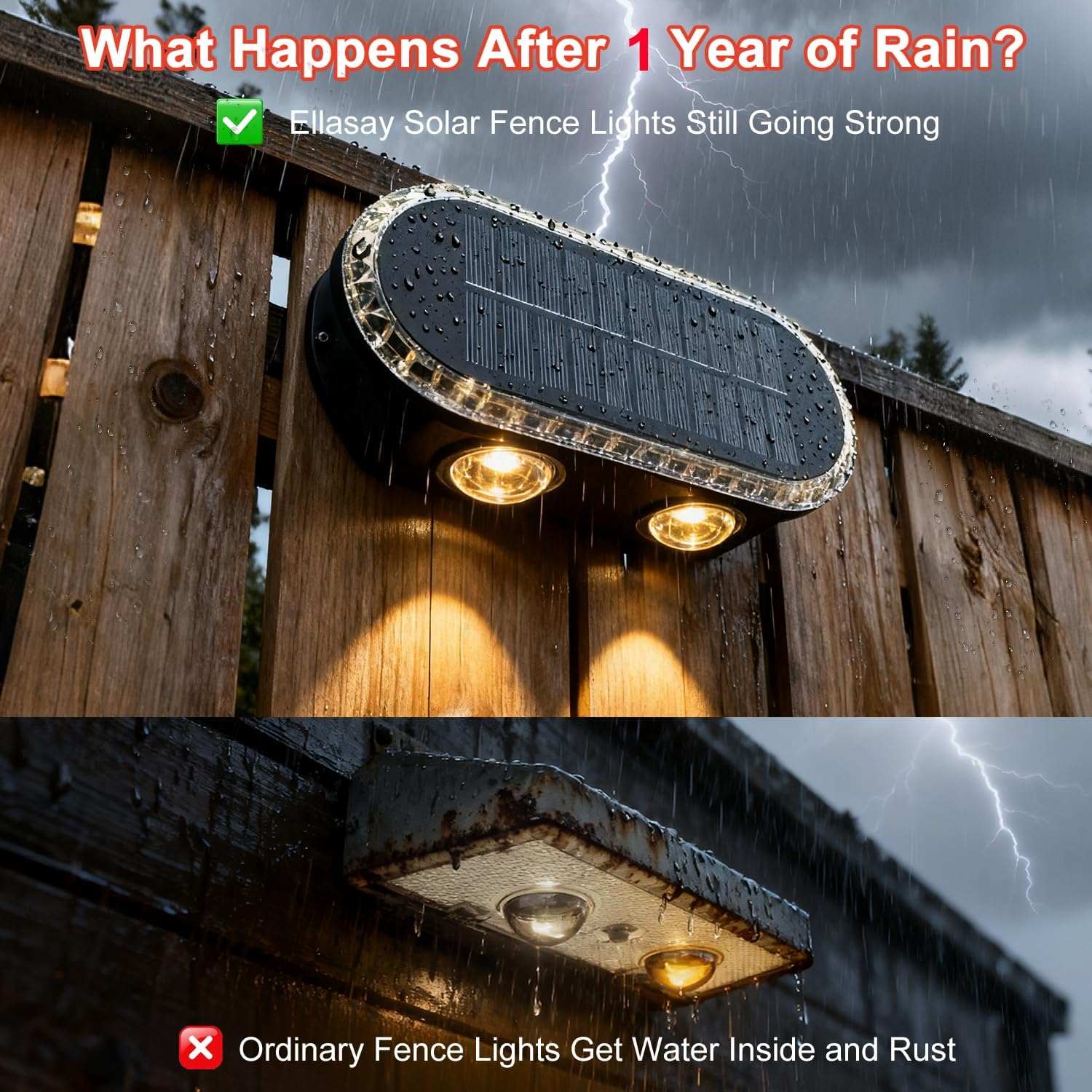 Ellasay Fence Lights Solar Powered: Outdoor LED Wall Lighting Dual Beam and 3 Color Modes IP65 Waterproof 12H Long Lasting Easy Mount for Garden Patio Backyard 4 Pack image number 2