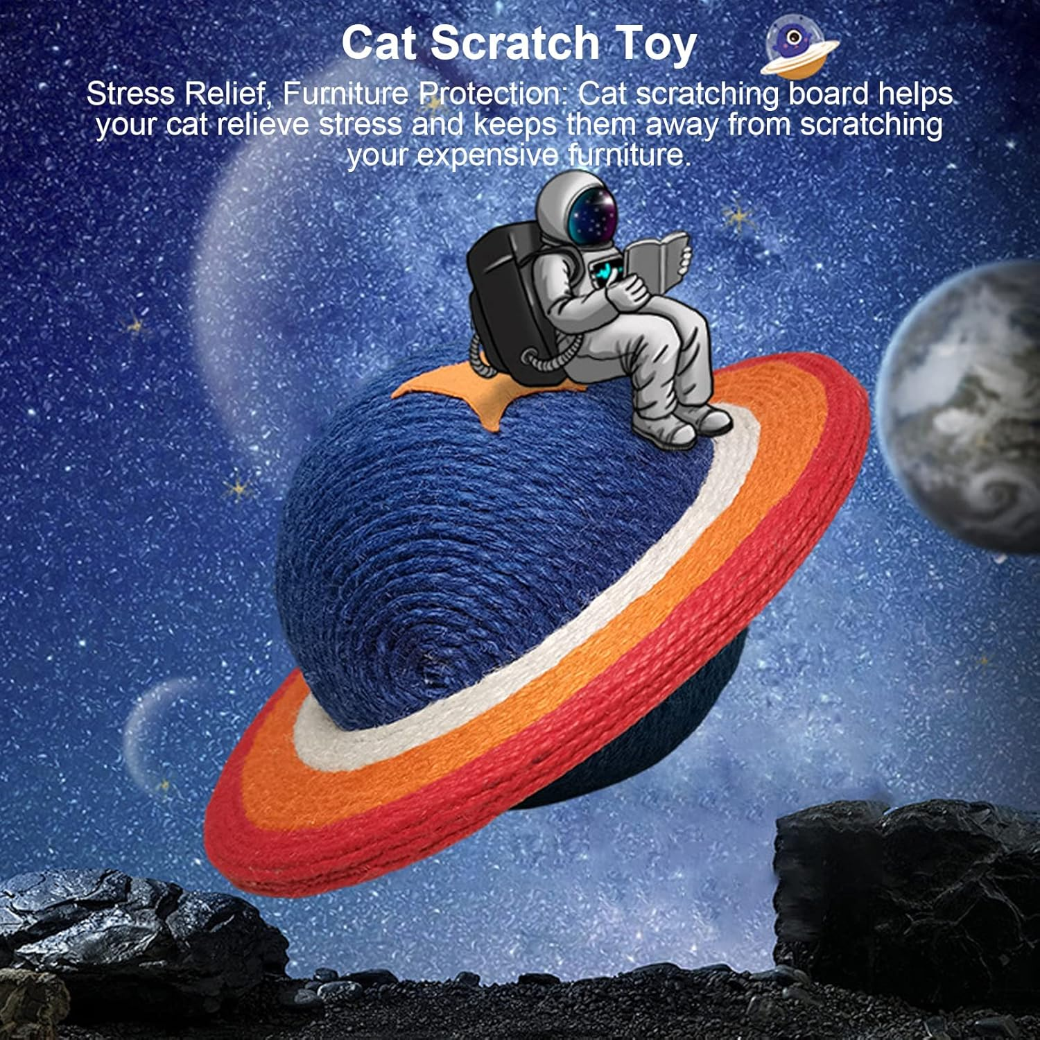 Planet Shape Sisal Cat Scratcher, Sisal Cat Scratching Rotatable Ball Interactive Toy, Relieve Boredom Prevents Furniture Damage Kitten Scratch Toy for Cat Kittens image number 4