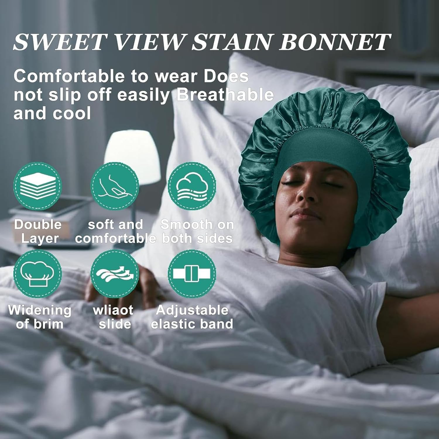 4Pcs Double Layer Satin Silk Hair Bonnet for Sleeping with Elastic Band for Natural Curly Hair Unisex Sleep Cap image number 4