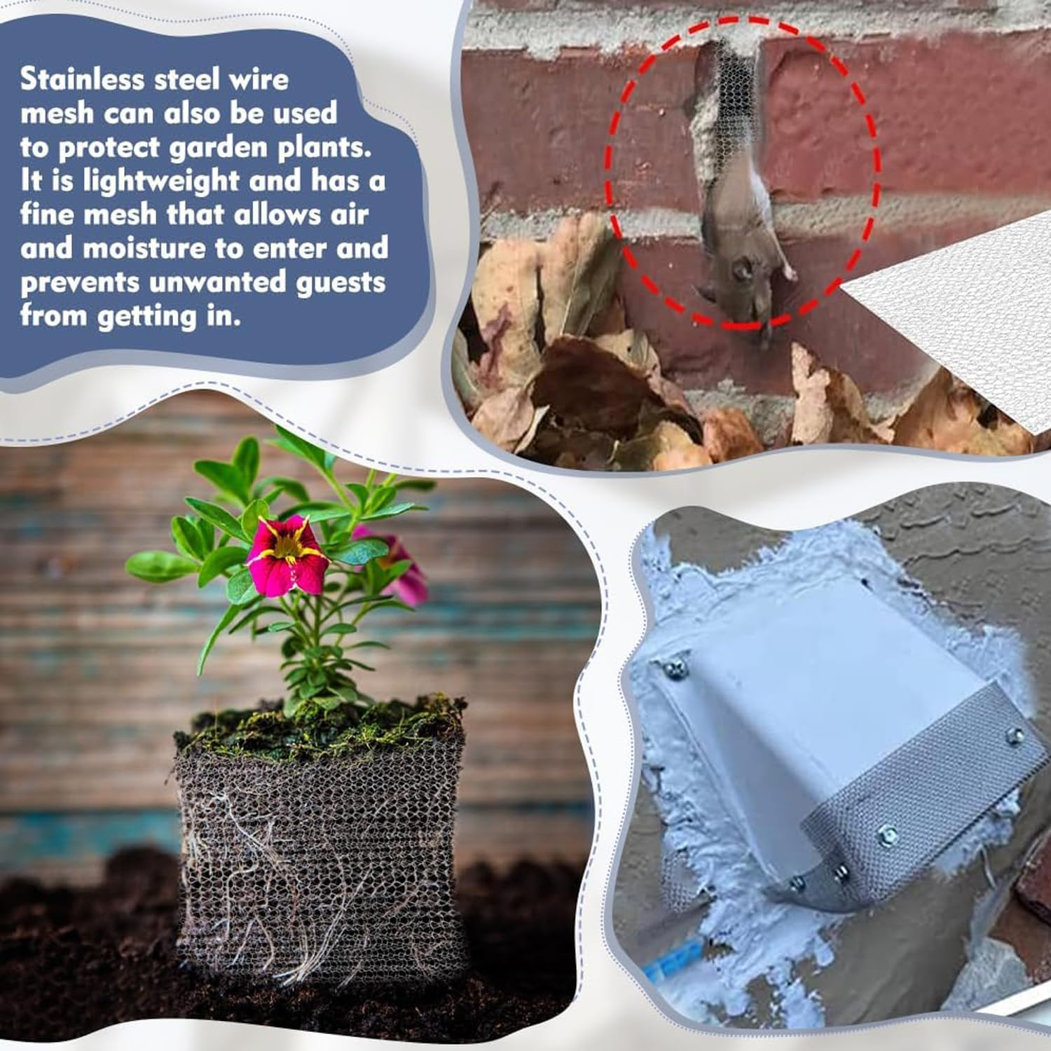 Xinghonyac Wire Mesh Hole Fill Fabric, 12.7Cm X 3M Stainless Steel Wire Mesh Roll Woven Rodent Mesh for Garden Mouse Hole Filling, Outdoor Barrier, Pest Prevention image number 2