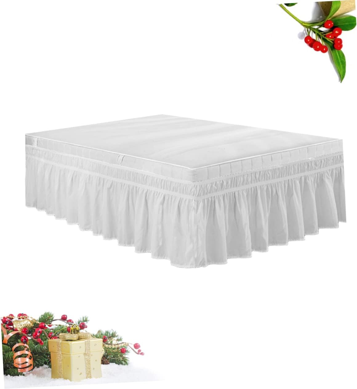 MERRYHAPY Elastic Bed Skirt Elastic Bed Shirt Wrinkle Bed Shirt Ruffle Bed Skirt Hotel Bed Cover Bed Wrap Skirt Princess Bed Canopy Peplum Blouse Bouffancy Bed Skirt Ruffles Pajamas White image number 6