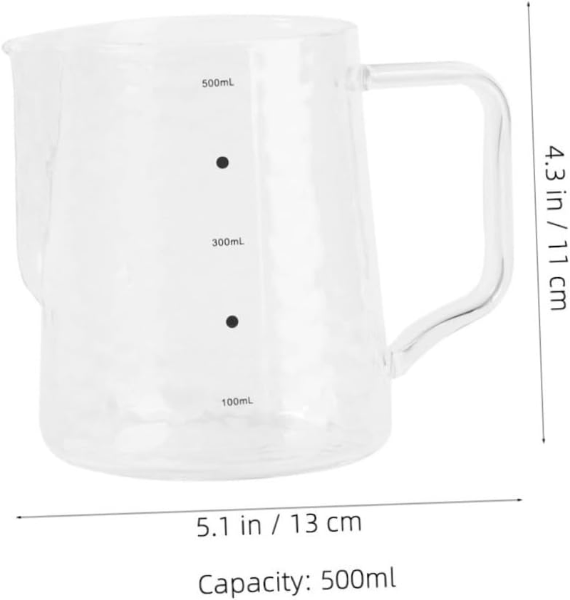 BATHVEVE Glass Milk Frothing Pitcher with Graduated Scales Thickened High Borosilicate Espresso Pourer for Coffee Milk Tea and Baking Supplies Transparent Container for Household And image number 5