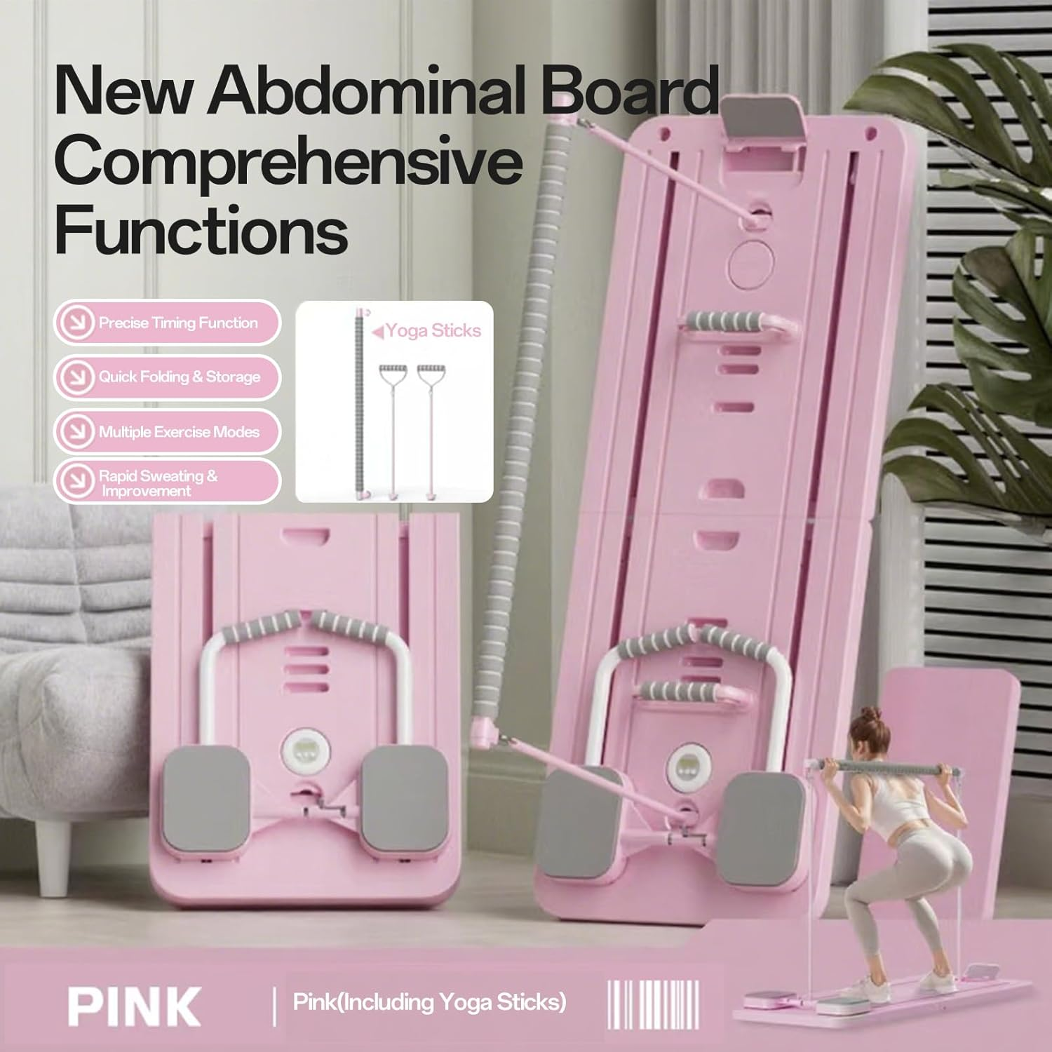 Foldable Pilates Reformer with Resistance Bands & Timer - Home Pilates Machine with Handles, Knee Pad & Compact Design, Professional Pilates Equipment for Women image number 3