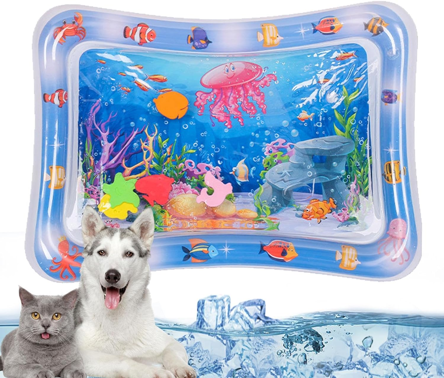 Sensory Water Mat for Cats, Tummy Time Water Mat Cat Sensory Toy, Water Sensory Playmat for Cats, Thickened Sensory Water Mat, Inflatable Water Mat Toy for Pets and Kids
