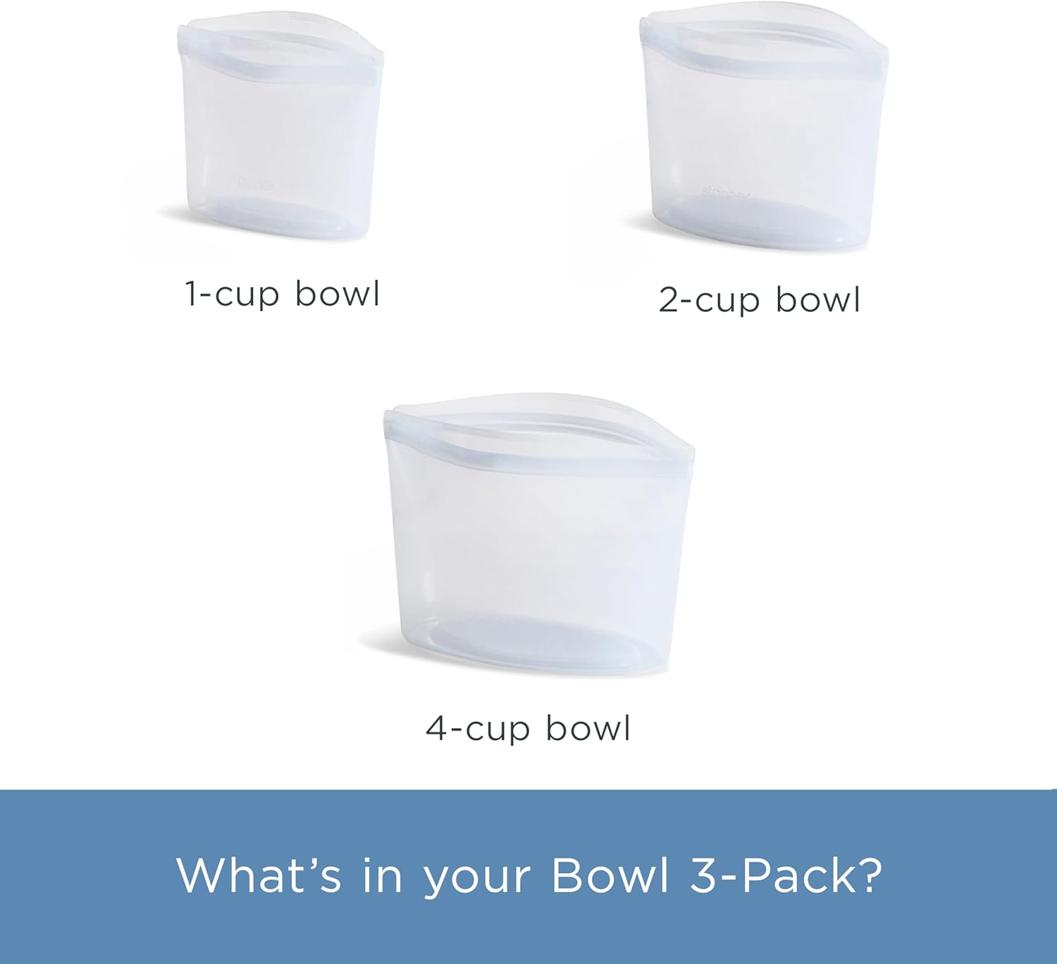 Stasher Silicone Reusable Storage Bag, Bundle 3-Pack Bowls (Clear) | Food Meal Prep Storage Container | Lunch, Travel, Makeup, Gym Bag | Freezer, Oven, Microwave, Dishwasher Safe, Leakproof image number 1