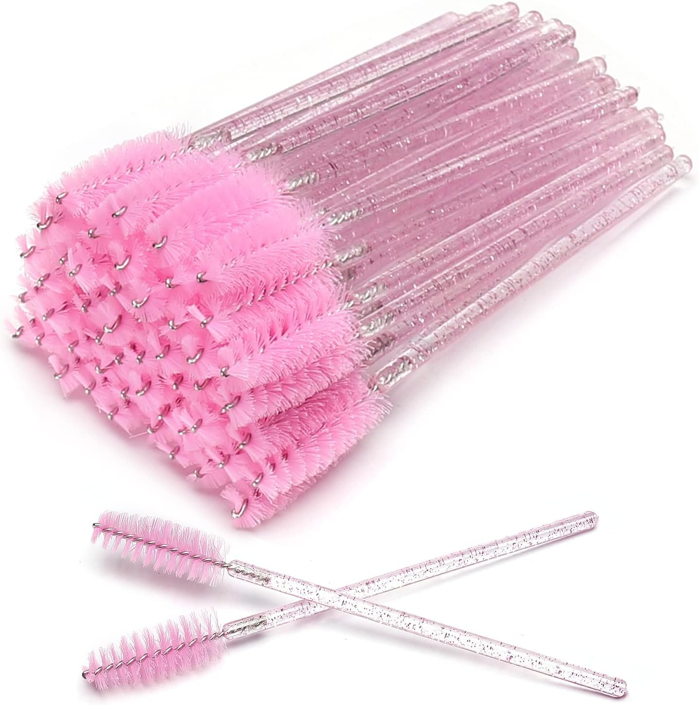 50 PCS Disposable Eyelash Brushes Mascara Wands Eye Lash Eyebrow Applicator Cosmetic Makeup Brush Tool Kits (Crystal Pink)