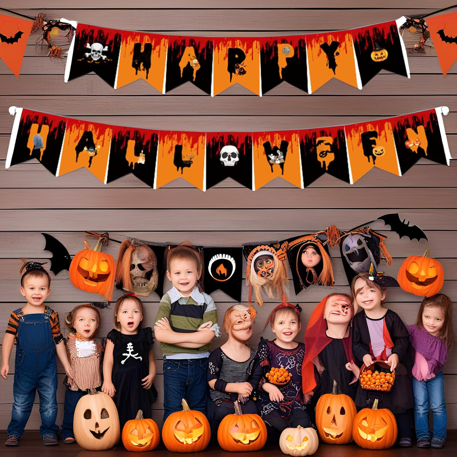 JCBCKJ Halloween Banner - Happy Halloween Bunting with Pumpkin Sign, Perfect for Halloween Party Decorations image number 5