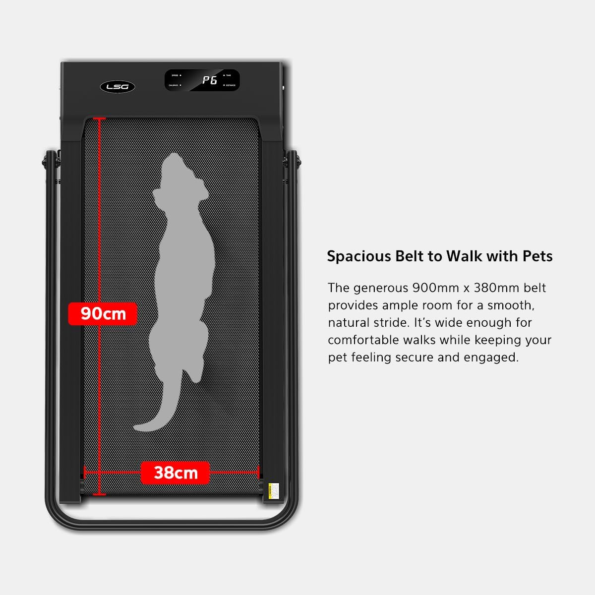 LSG Pacemate 2-In-1 Dog Treadmill & Walking Pad for Both Dogs & Humans with Spacious Running Belt, Removable Treadmill Shields for Easy Storage, LED Display with Metrics & Convenient Transport Wheels image number 4