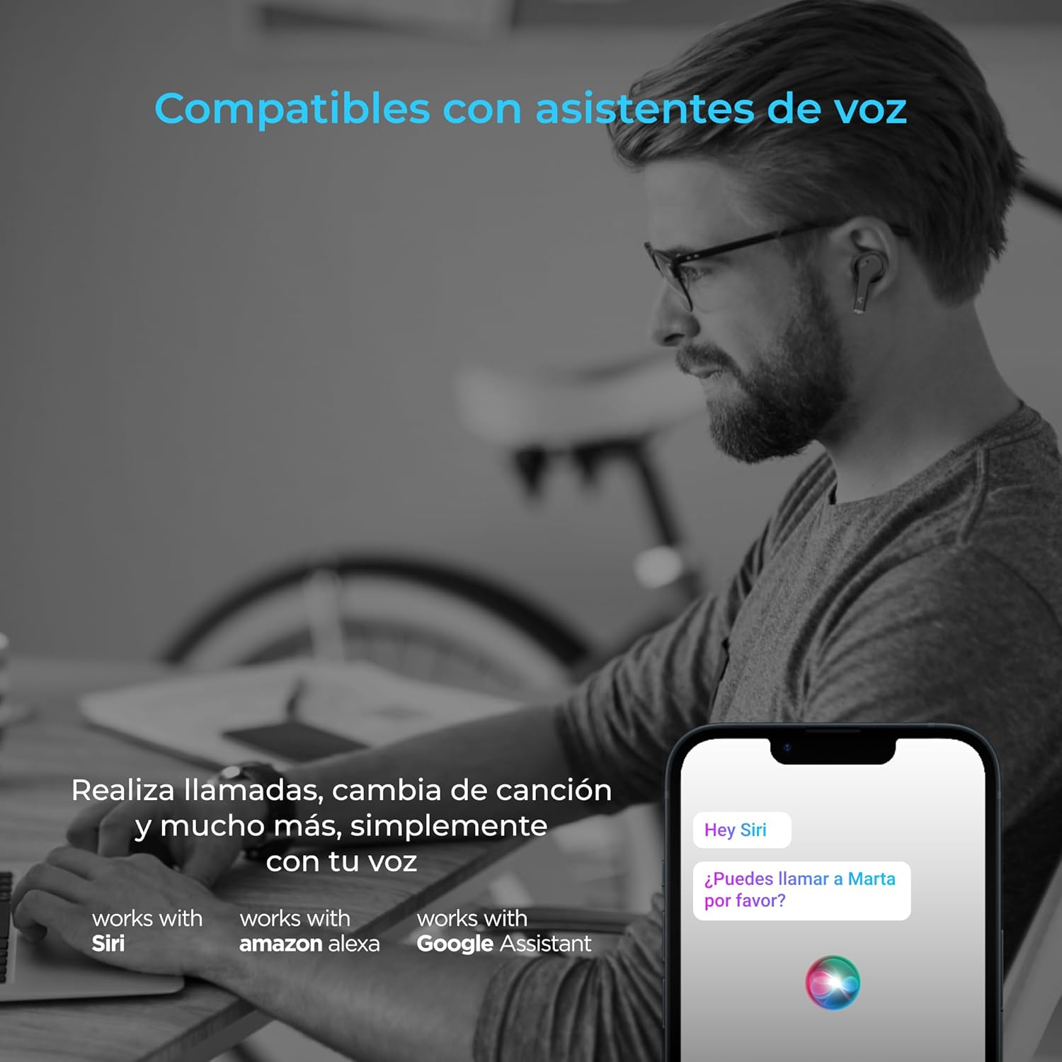 KSIX Noise Cancel 3 Wireless Bluetooth Headphones with Active Noise Cancelling ANC + ENC, HD Calls, Transparency Mode, LED Panel, True Wireless Stereo, Voice Assistants, 18 Hours Runtime image number 3