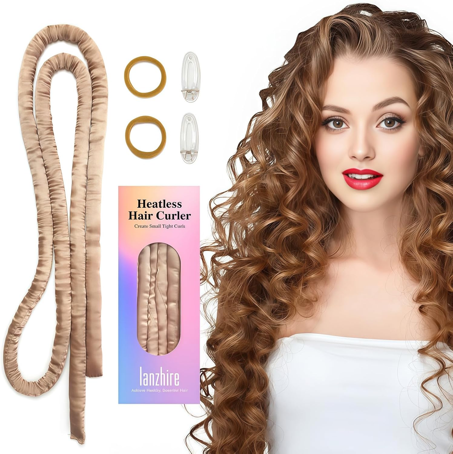 Lanzhire No Heat Overnight Curling Headband for Long and Short Hair - Thin Heatless Curlers to Sleep in (Black)