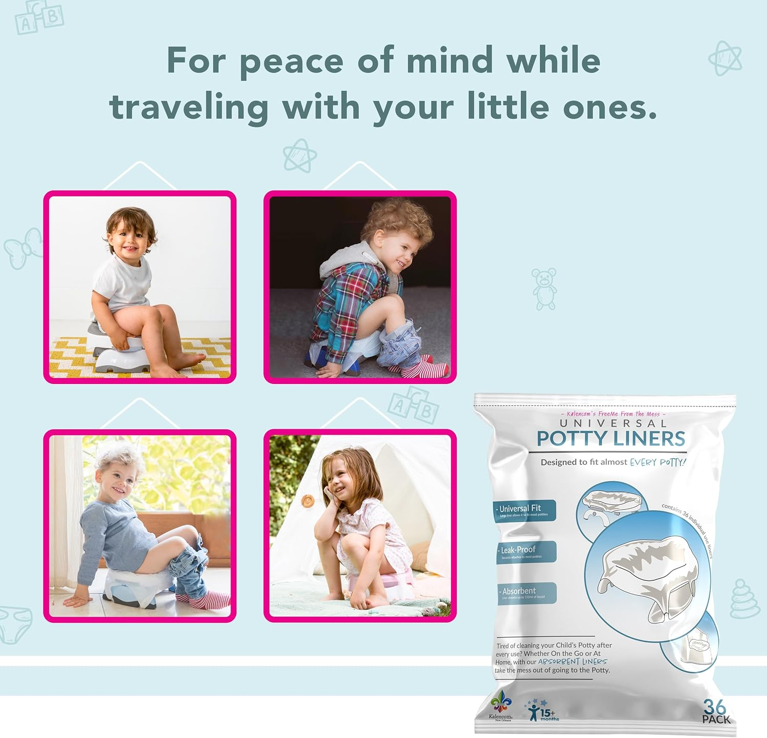 Kalencom Universal Potty Liners - Disposable Potty Liners for Toddlers - Absorbent and Leakproof - Compatible with Potette Travel Potty and Most Standard Toddler Potties - 36 Count image number 6