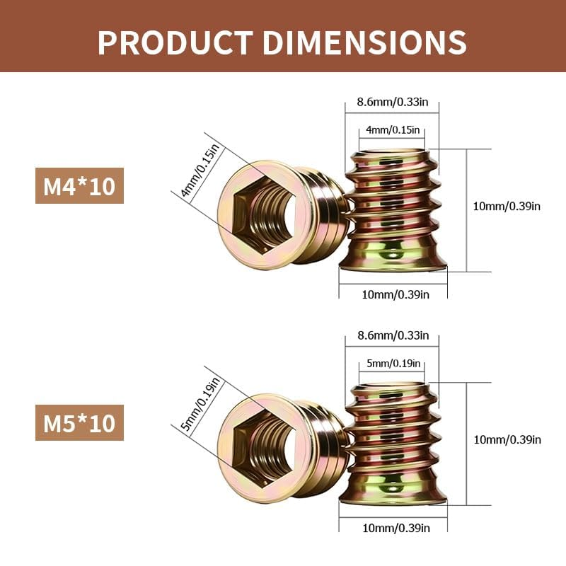 20-Piece M5X 10Mm Threaded Insert Nuts for Wood - Hex Drive Installation, Zinc Plated Carbon Steel image number 2