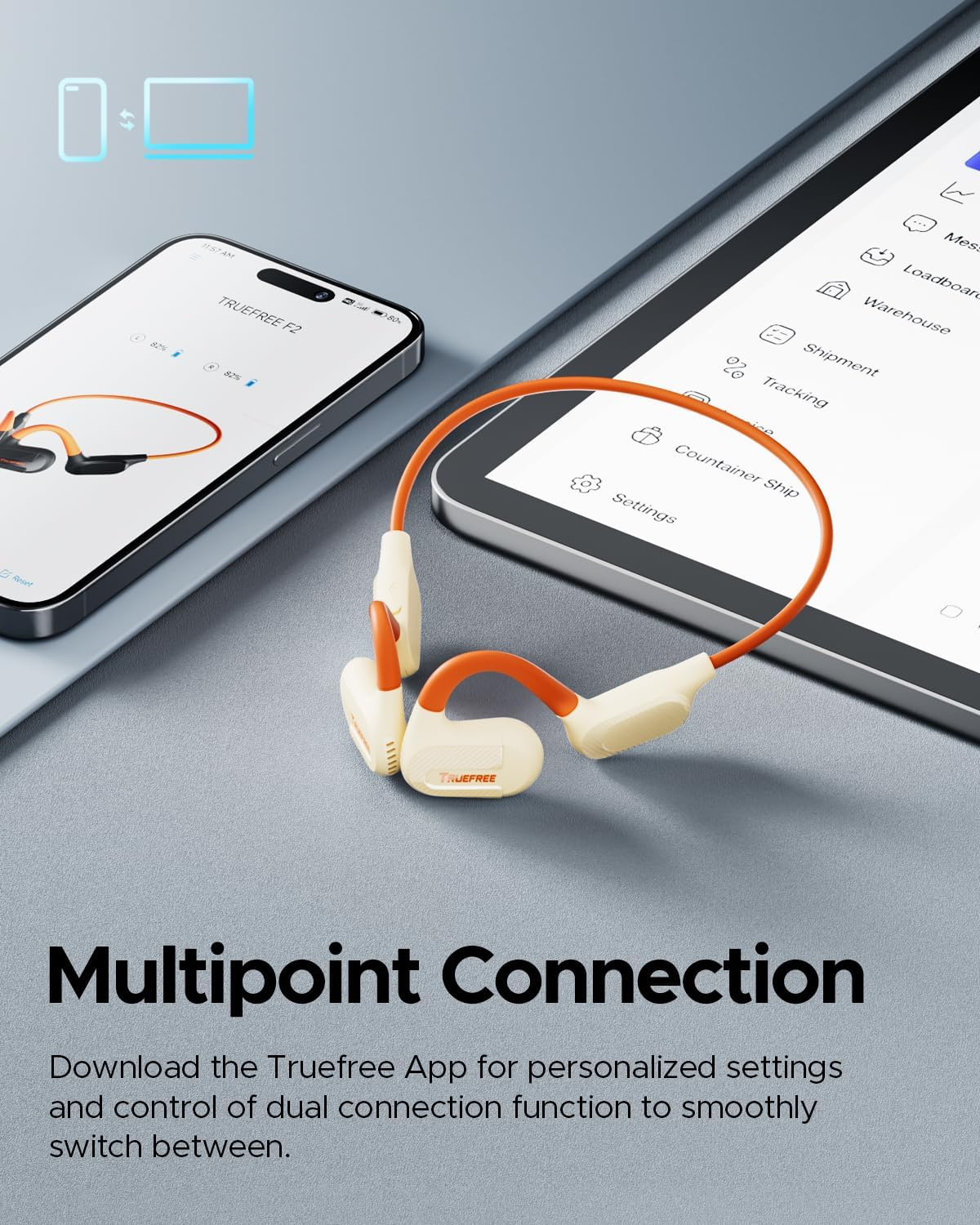 TRUEFREE Open Ear Headphones, Air Conduction Bluetooth 5.3 Wireless Earbuds for Sports, Four Microphones Clear Calls, 15 Hours of Playtime, 16.2Mm Enhanced Bass, Multipoint Connection, (Beige) image number 3