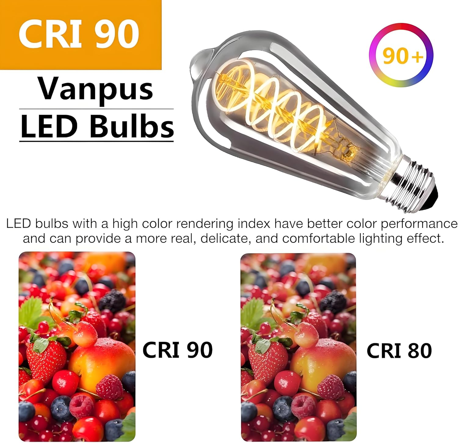 Vanpus 4 W LED Edison Bulb, Dimmable 2700 K Warm White, E27 Socket, 20,000 Hours Lifespan, 90+ CRI, Smoke Grey Glass Vintage Lamp - Pack of 3 image number 4