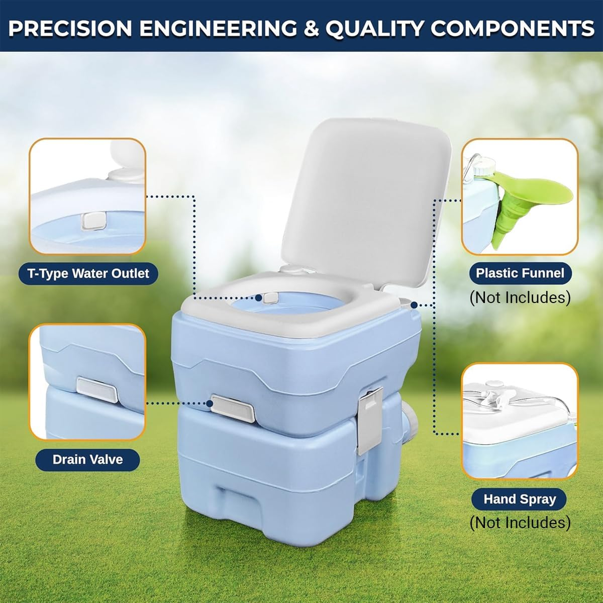 AIMALL 20L Portable Toilet &ndash; 16.53&times;16.33&times;14.37In Marine & Outdoor Toilet, Water-Saving Deodorizing, Detachable for Camping, Boating & Emergency Use image number 6