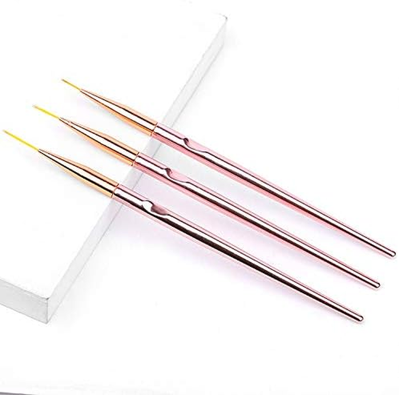 FULINJOY 3 Pcs Rose Gold Nail Art Liner Brushes Set, UV Gel Acrylic Application Nail Pens Nail Art Designs Tools(10Mm/15Mm/20Mm) image number 4
