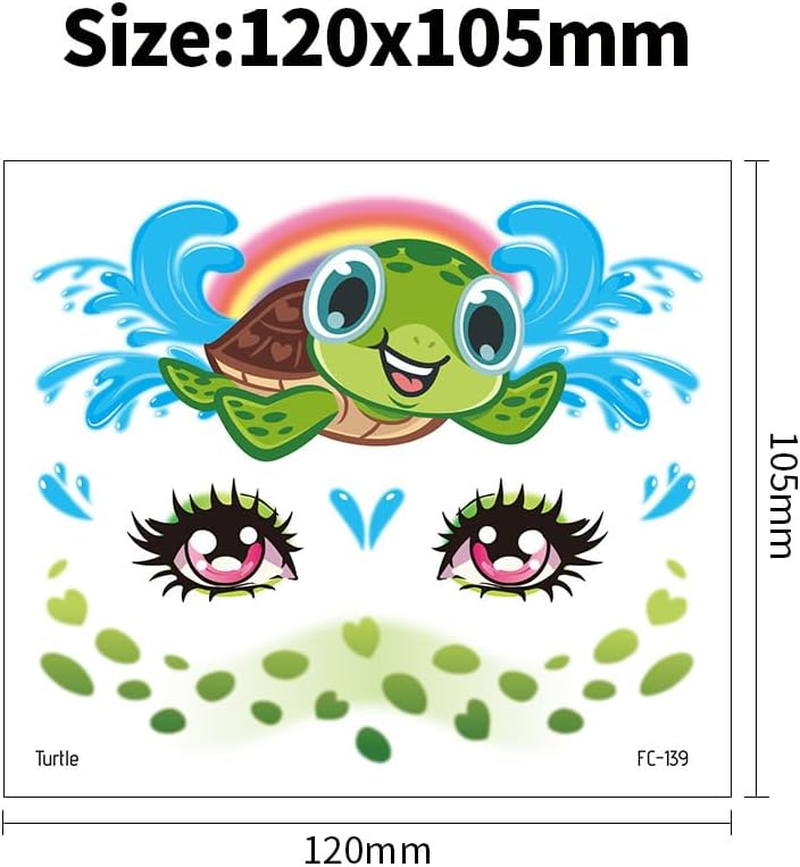 Shalve Animal Temporary Face Tattoos 15 Sheets Pack Partywind Glitter Waterproof Face Stickers for Face Painting Makeup Birthday Party Favors Supplies Goodie Bag Stuffers Cow Tiger Snake Rabbit Pig Shark image number 1