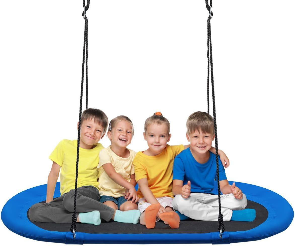 HONEY JOY 150CM/60'' Giant Platform Saucer Tree Swing Set, 300KG Weight Capacity, Outdoor Saucer Tree Swing with Adjustable Hanging Ropes, Children Swing for Backyard Park (Colorful)