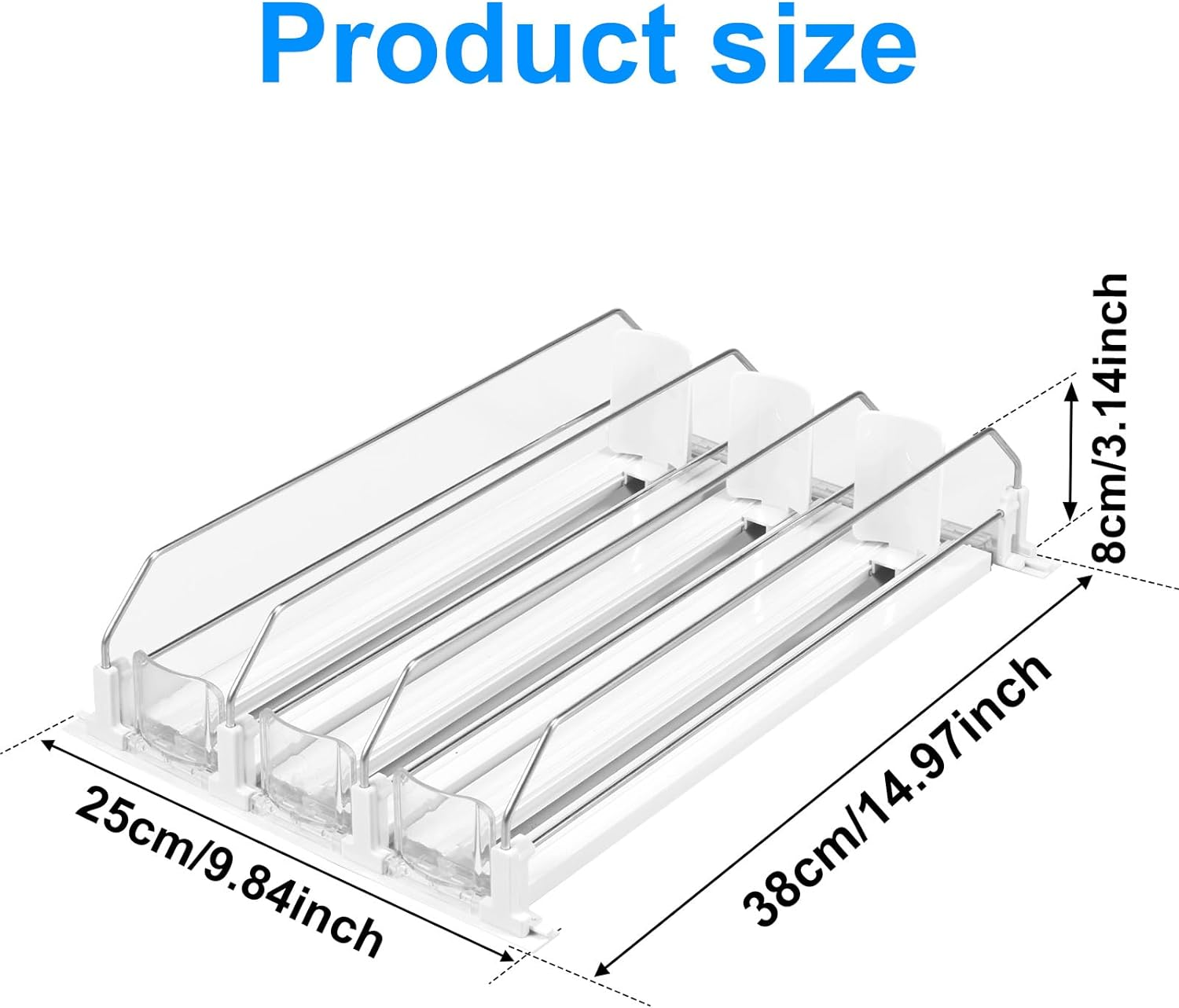 Drink Organizer for Fridge, Self-Sliding Soda Can Dispenser for Refrigerator, Adjustable Width Beverage Self-Pushing Glide Rack, Automatic Soda Seltzer Drink Pop Can Organizer Holds up to 25+ Cans (A) - C image number 6