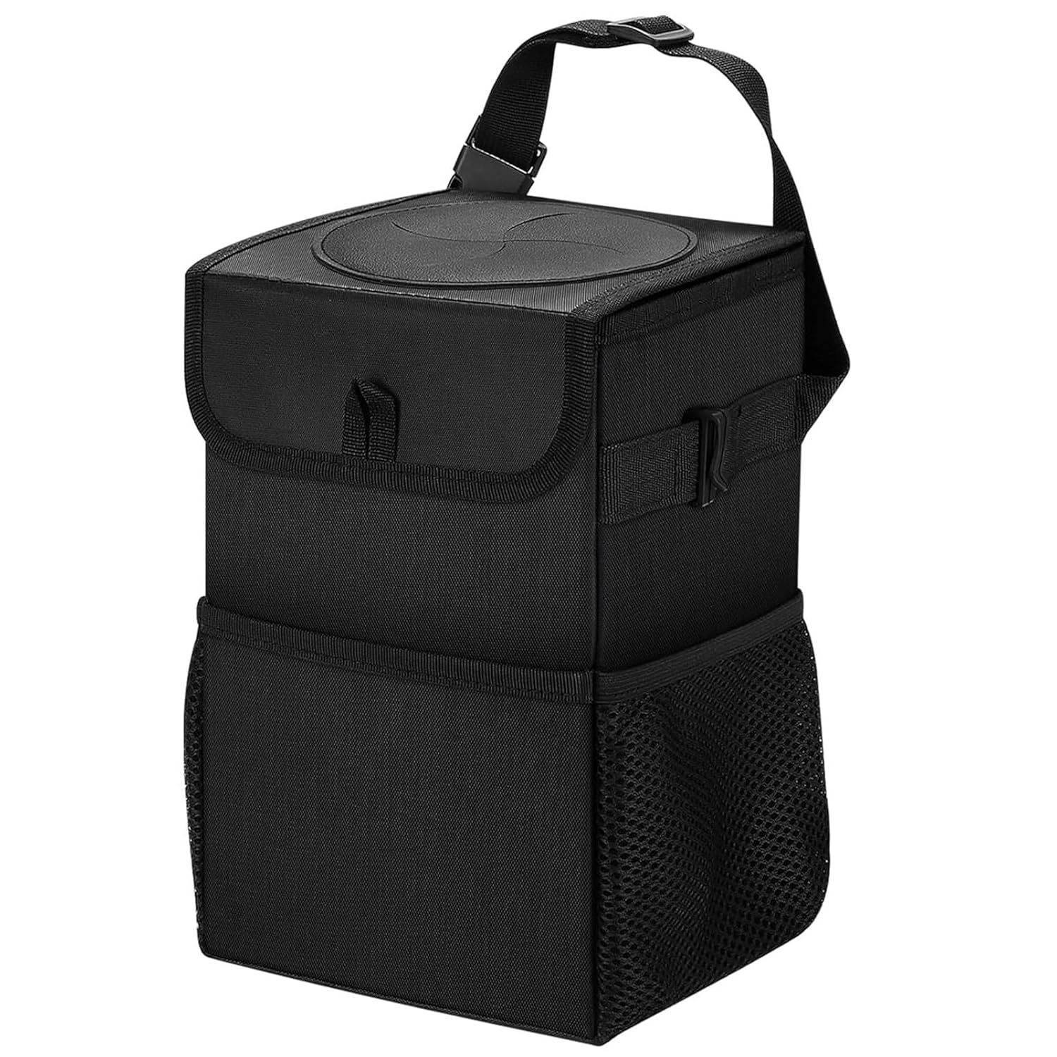 Foldable Waterproof Car Bin for Trash with Lid, Rectangle Vehicle Dustbin Organizer for Hanging on Seat or Floor, for Car Office Home Camping (Black) image number 2