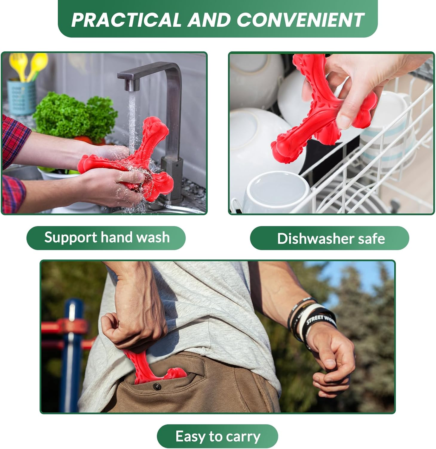 CVALIN Chew Toy for Aggressive Chewers, Large Breeds, Indestructible Bone Toy, Durable Cleaning Toothbrush, Natural Rubber Dog Toy image number 3