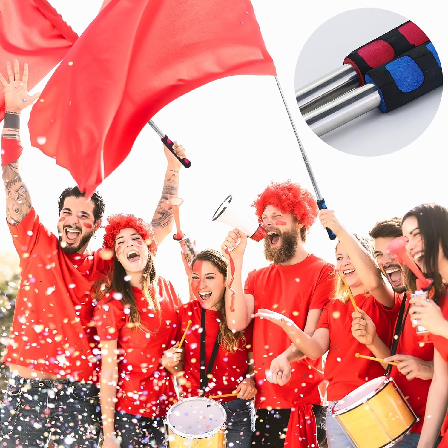 6.5Ft (200Cm) Telescopic Handheld Flagpole, 2 Pcs Retractable Banner Pole Portable Tour Guide Flag Pole Pointer Stainless Steel Teaching Pointer Stick for Tour Guide Teaching (Blue & Red) image number 1