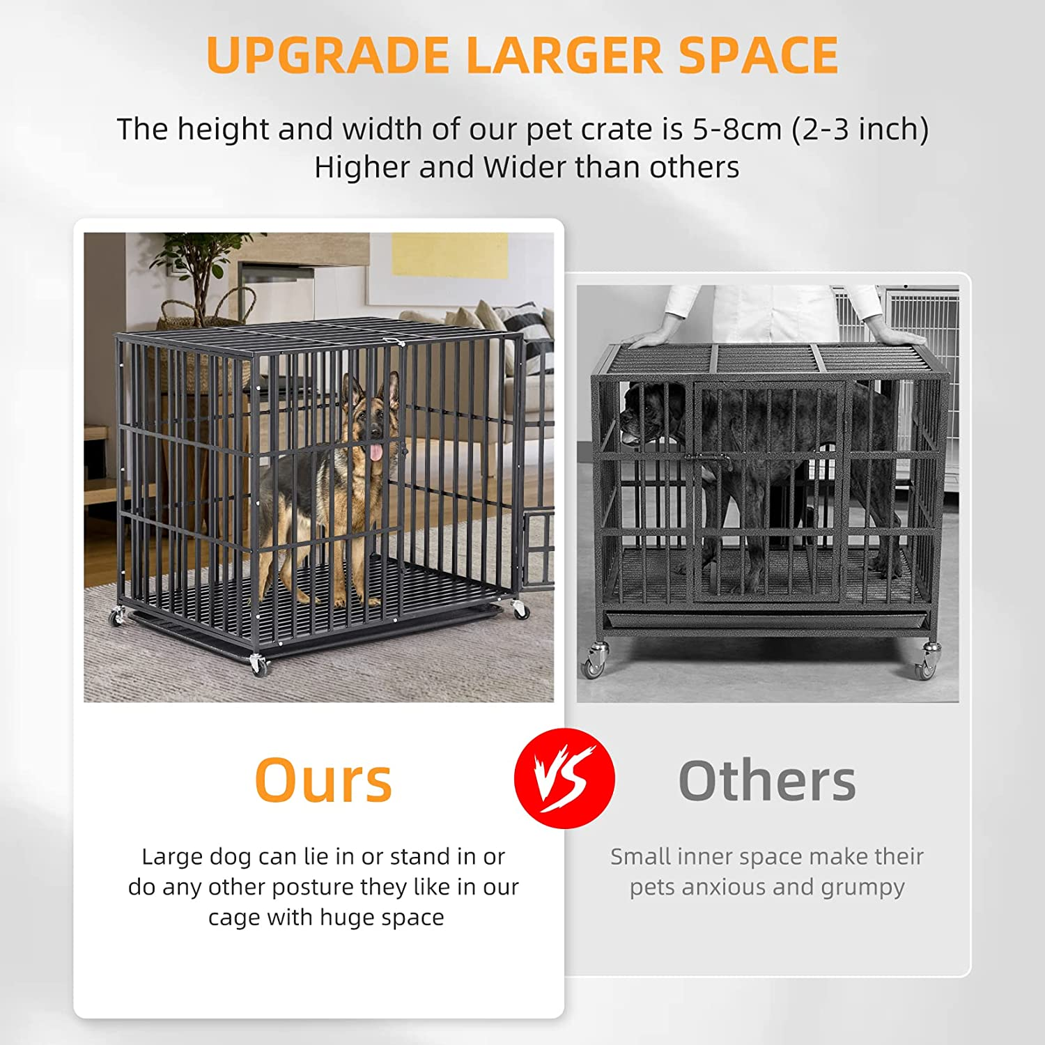 Bingopaw Heavy Duty Dog Crate: 38 Inch Wheeled Large Pet Cage with Tear Resistant Square Tube - Metal Military Puppy Cages with 2 Prevent Escape Lock and Tray L Size (95X57X81Cm) image number 5