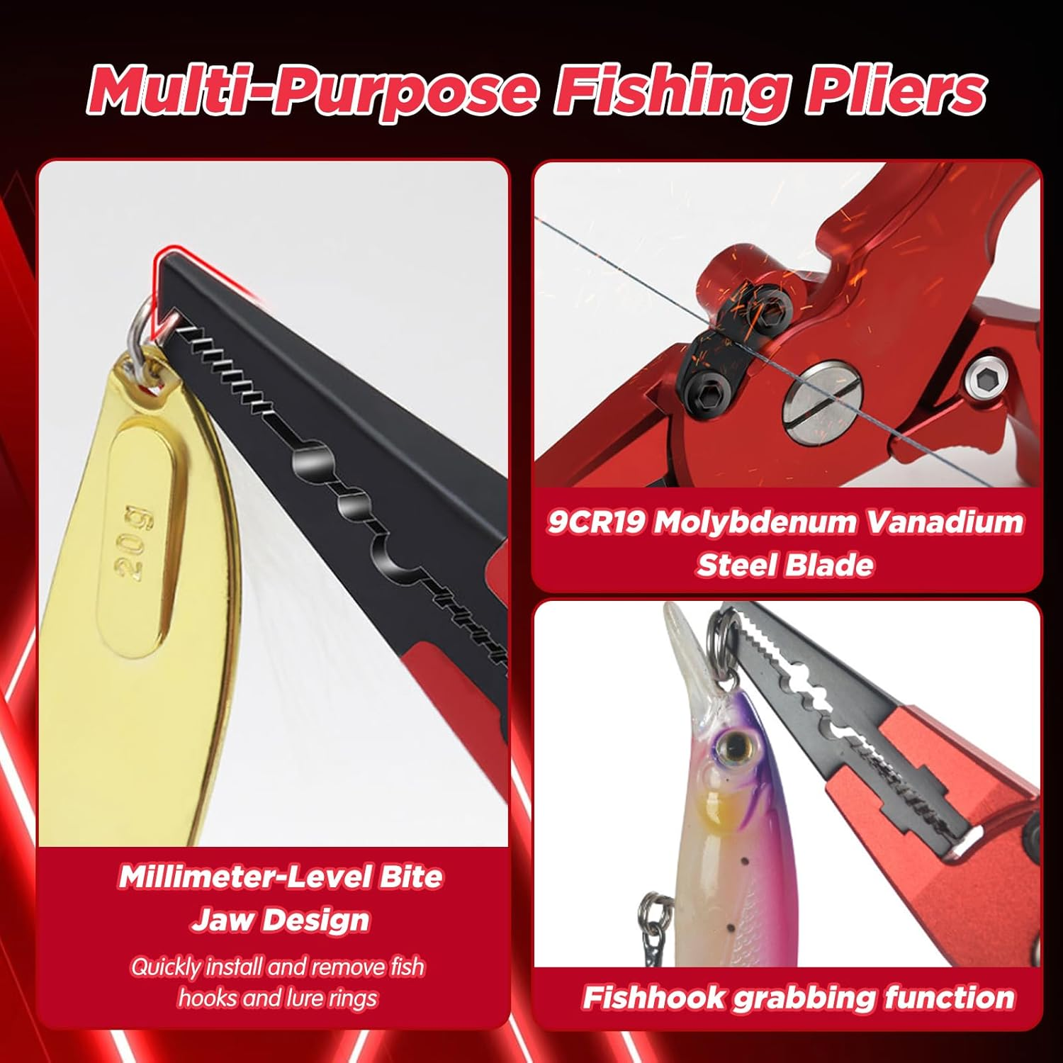 EWEIS 2 Pcs Fish Lip Gripper Pliers with Scale Weighing Function-Hook Remover and Open Ring Pliers with 9CR19 Molybdenum Vanadium Steel Blade,Aluminum Alloy Rust Proof Gear for Seafishing&Lurefishing image number 5