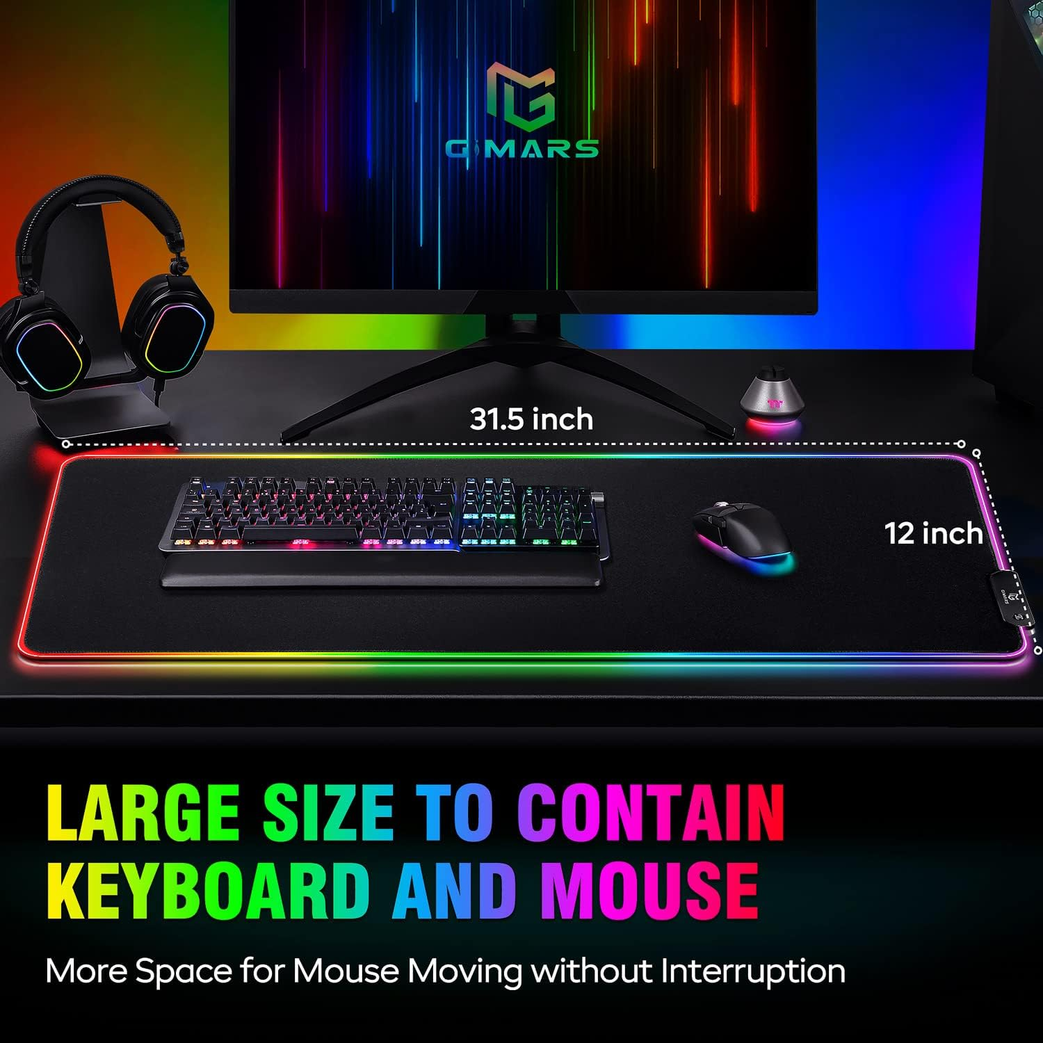 Gimars 800X300X5Mm Large Gaming Mouse Pad with 12 LED Lighting Modes, RGB Mouse Pad with Stitched Edges, Premium Micro-Weave Cloth, Waterproof Desk Mat, Keyboard and Mouse Pad for Desk, Gaming, Office image number 6