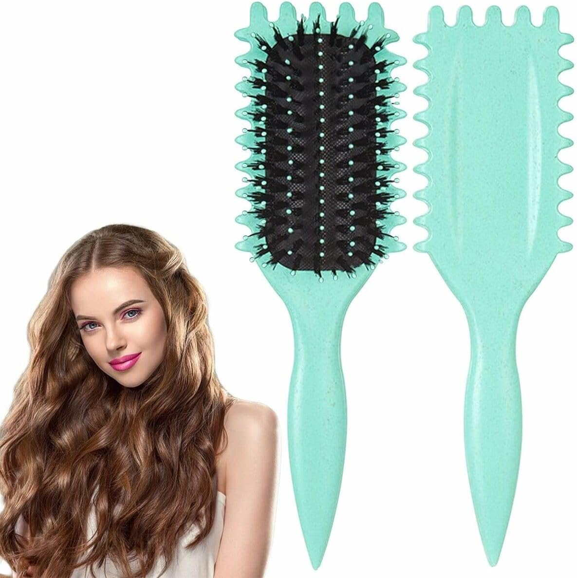 Curl Hair Styling Brush Gentle Anti-Pull Design Green Colour image number 2